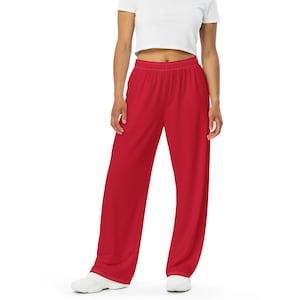 Red Wide Leg Pants: Unisex Loungewear, Christmas Pants