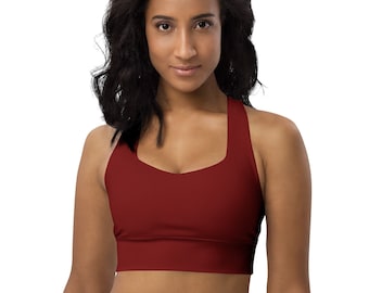 CHERRY RED SPORTS BH – Dunkelroter Longline-Sport-BH – Kurzes Workout-Top – Rotes Yoga-Top – Sport-BH mit hohem Halt – Gepolsterter Sport-BH