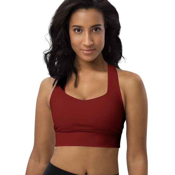 Cherry Red Sports Bra - Dark Red Longline Sports Bra - Cropped Workout Top - Red Yoga Top - High Support Sports Bra - Padded Sport Bra