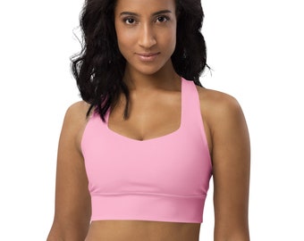 PINK SPORTS BRA - Longline Sports Bra - Pink Workout Cropped Top - Gym Crop Top - Yoga Top - Yoga Outfit - Pilates Top - Running - Racerback