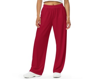 DEEP RED PANTS - Unisex Fit Pants - Christmas Red Pants With Pockets - Red Palazzo Pants - Women Red Pants - Christmas Pants - Santa Pants