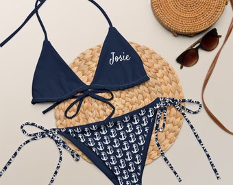 PERSONALIZED NAUTICAL BIKINI - Navy Blue Bikini Set - Anchors Bikini - Name Bikini - Nautical Bachelorette - Nautical Pool Party - Name