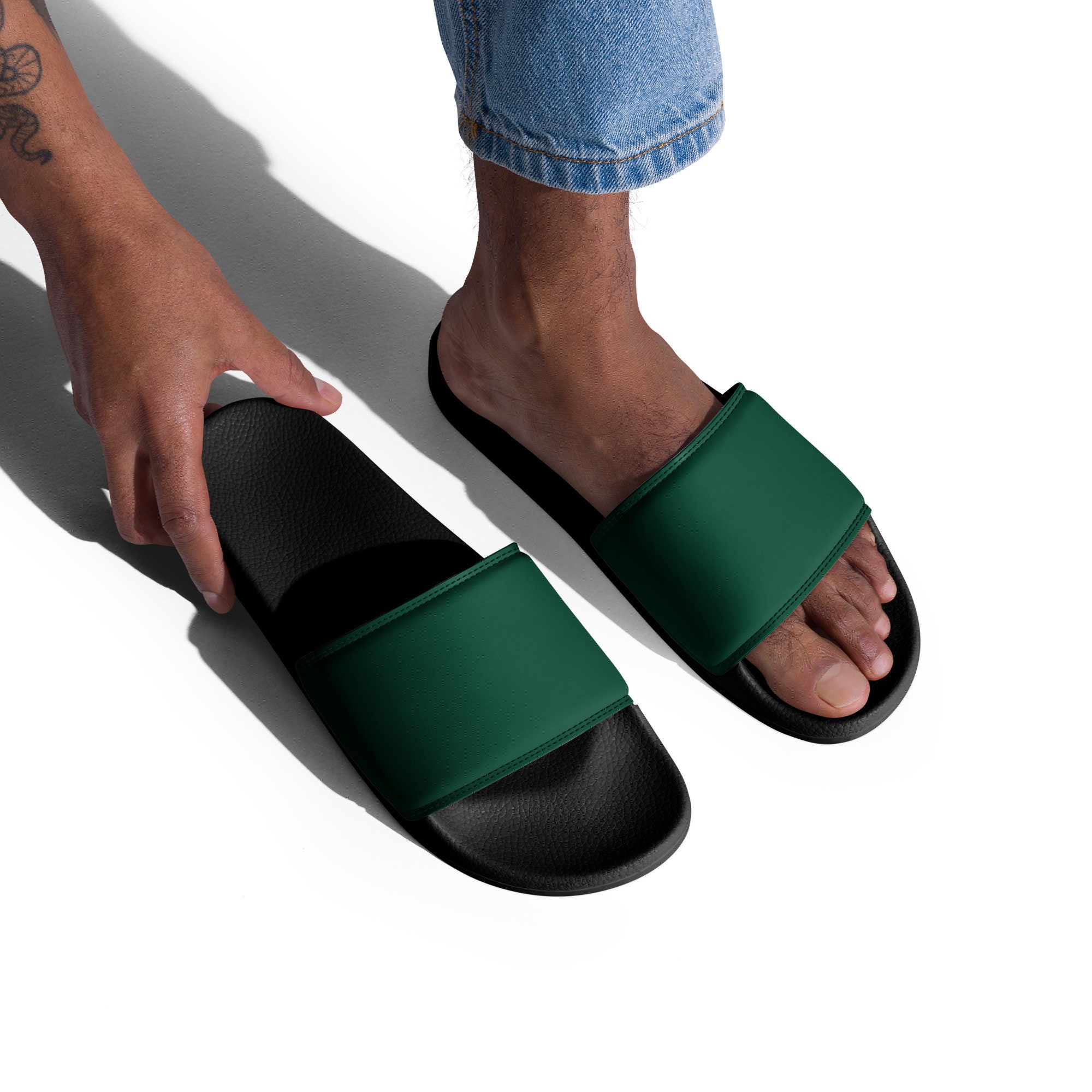 MENS GREEN SLIDES British Racing Green Pool Slides Black Sole Slides ...