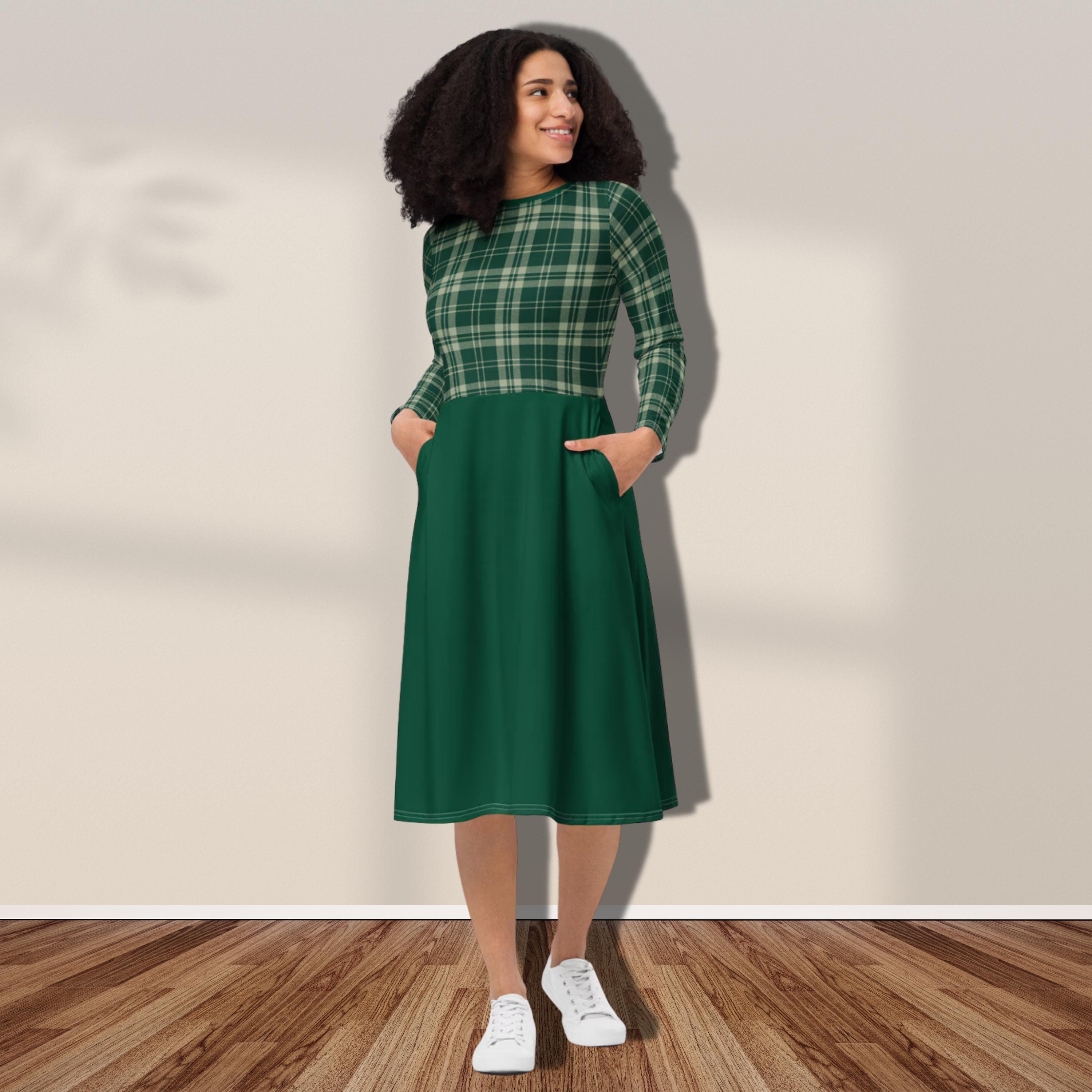 slim fit dress slacks Forest Plaid Wool Rhoda Midi Dress main image 1