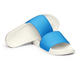 Blue and white slides best sale
