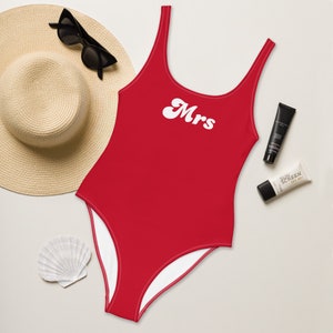 Personalized Red Swimsuit: Christmas One Piece Swimwear, Mrs Swimsuit