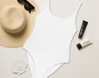 White Swimsuit - Women White One Piece Swimsuit - Double Layer Swimsuit - Bridal Shower Swimsuit - Hen Do - Bachelorette - Honeymoon