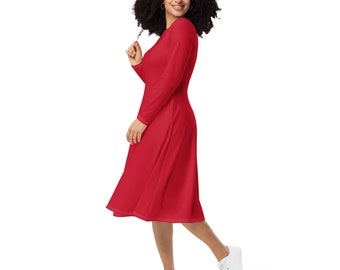 RED CHRISTMAS DRESS - Christmas Red Midi Dress With Long Sleeves - Festive Dress - Comfortable Red Dress - Party Dress - Winter Dress