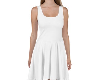 WHITE SKATER DRESS - Robe de plage blanche - Robe d'été - Robe de mariée de plage décontractée - Robe de douche nuptiale - Bachelorette - Robe sans manches