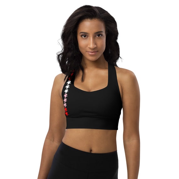 WOMENS SPORTS BRA Houndstooth Bra Running Sports Bra Longline Sports Bra  Perfect Exercise Bra Black Workout Top Houndstooth Top 