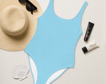 LIGHT BLUE SWIMSUIT - One Piece Swimsuit - Stretchy Pastel Blue Swimsuit - Plus Size Swimming Costume - Pastel Swimwear - Scoop Neckline