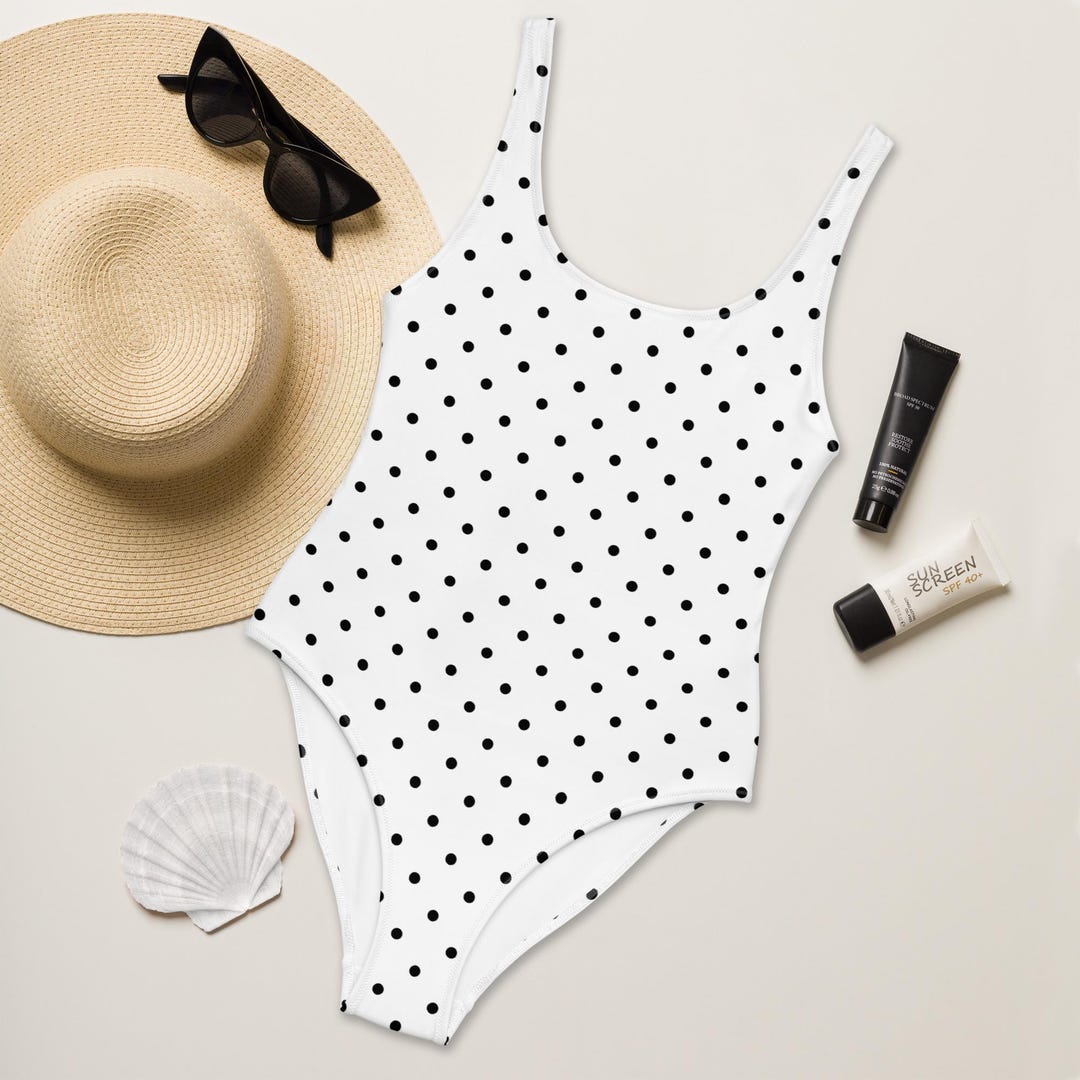 Cream And Brown Polka Dot One Piece Swimsuite