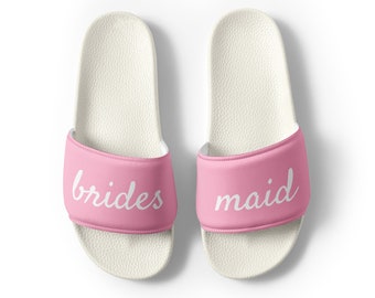 PINK BRIDESMAID SLIDES - Bridesmaid Slippers - Bridesmaid Shoes - Pink Pool Shoes - Pink Beach Wedding Sandals - Bridesmaid Gift Idea