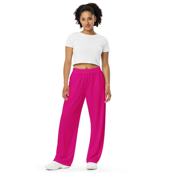 NEON PINK PANTS Womens Wide Leg Pants With Pockets Unisex Pants
