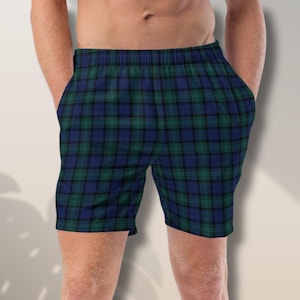 Bañador a cuadros Black Watch para hombre: tejido reciclado, UPF 50+