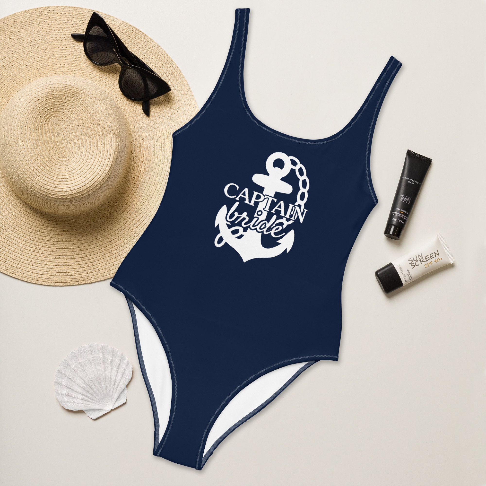 Captain Bride Swimsuit - Yacht Bachelorette - Boat Bachelorette - Nautic Bridal Shower - Nautical Bachelorette Party - Hen Do - Bridal Swim