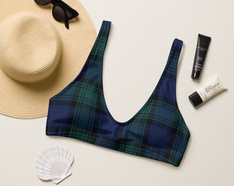 BLACK WATCH BIKINI Top - Blackwatch Plaid Tartan Pattern Padded Bikini Top - Plaid Bikini Bra - Bikini Separates - Blue Plaid - Green Plaid