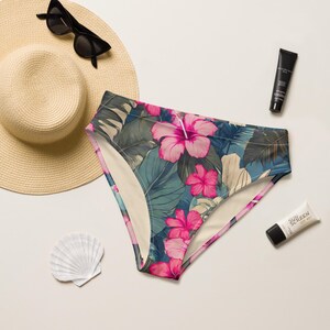 Pink Hawaiian Bikini Bottoms - Pink Tropical High Waisted Bikini Bottom - Exotic Bikini Separates - High Waist Bikini Pants - Surfing Bikini