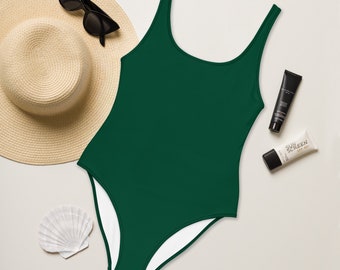 British Racing Green Swimsuit - Green One Piece Swimsuit - Green Swimwear - Forest Green Swimsuit - Plus Size Swim - Cold Plunge Swimsuit