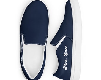 PERSONALIZED WOMENS SLIPONS - Womens Slip On Canvas Shoes In Navy Blue With Custom Name Or Text - Bridal Slip Ons - Casual Wedding Shoes
