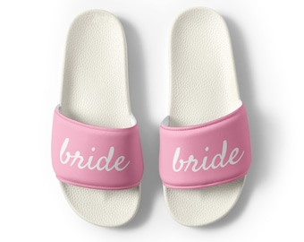 PINK BRIDE SLIDES - Pastel Pink Slides - Bridal Shower - Pink Bachelorette Party - Wedding - Beach Wedding Slides - Bride Sandals - Pool