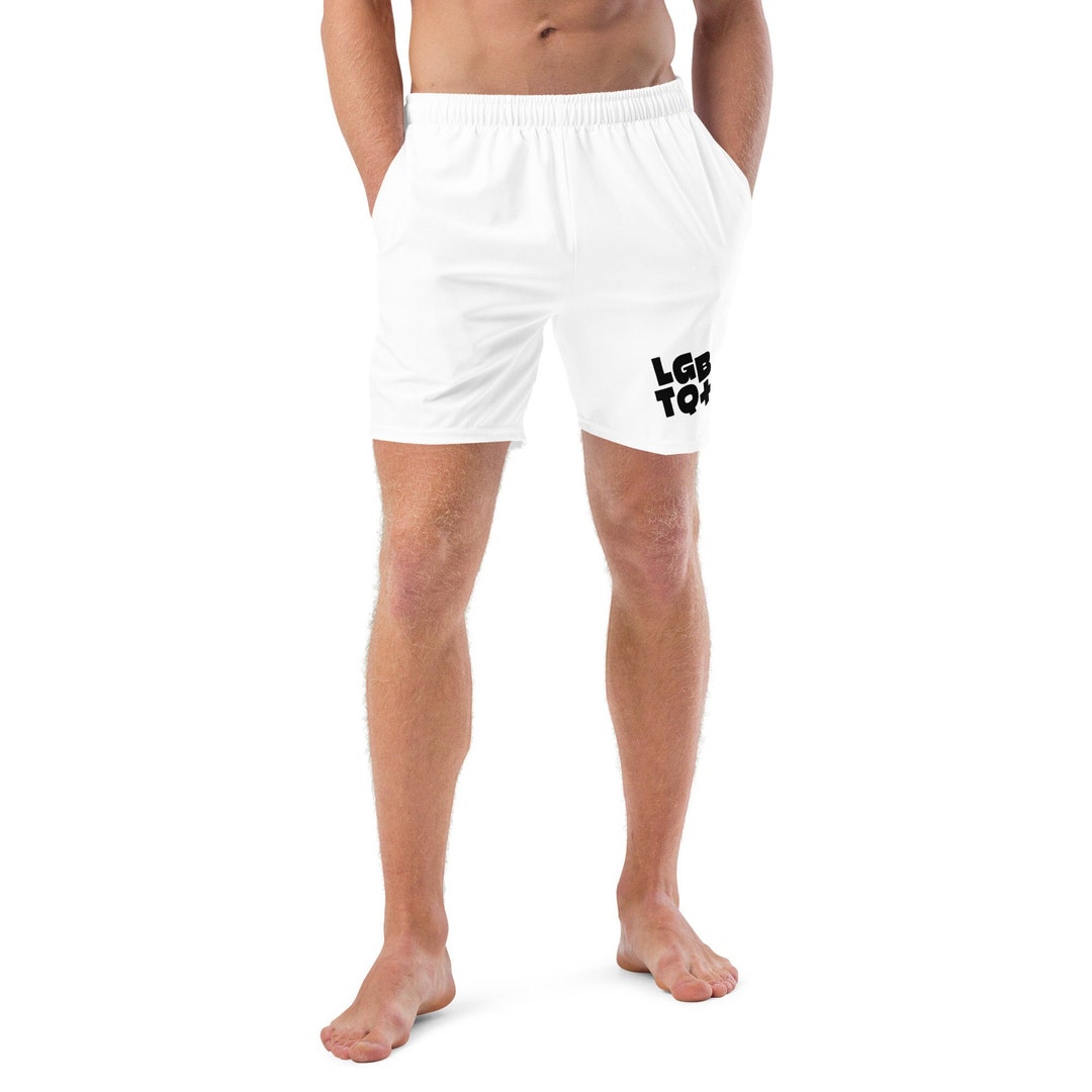 LGBTQ TRUNKS Mens White Swim Trunks Lgbtq Pride Men Etsy