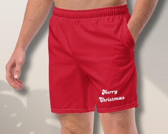 Red Christmas Swim Trunks: Festive Mens Shorts