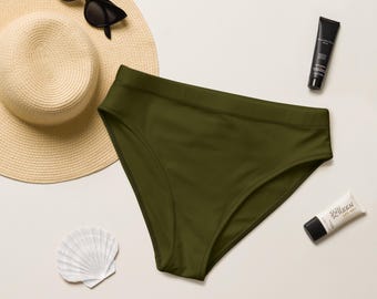 Olive Green Bikini Bottoms: Dark Green Swimming Pants, Separates, High Waist, Lined