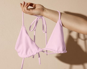 Top de bikini de tiras rosa claro - Top de bikini rosa pastel - Top de bikini ecológico - Ropa de playa - Trajes de baño para mujer - Conjuntos de bikini - Top con curvas