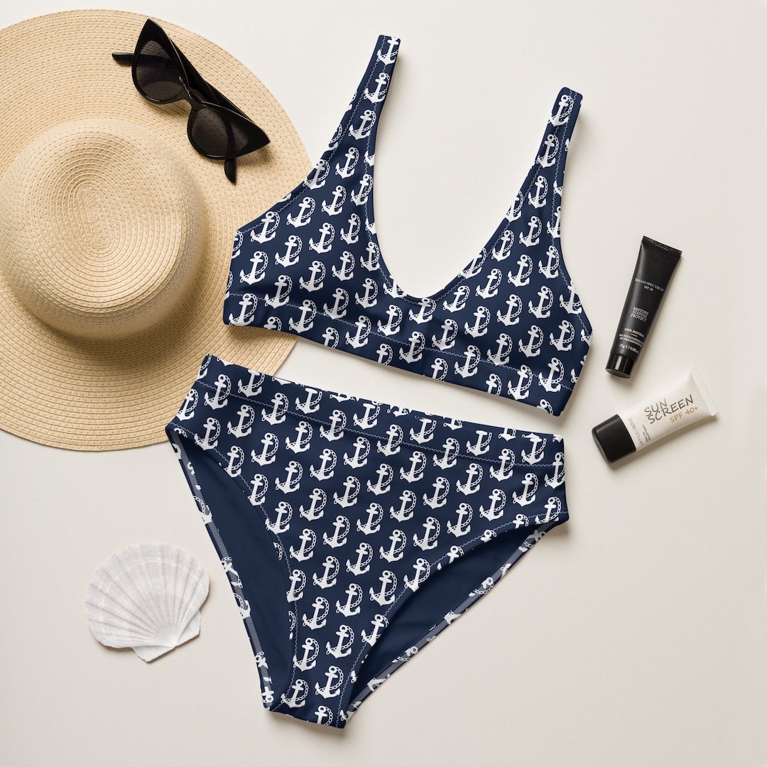 Nautical Bikini Set - Dark Blue Bikini Set With Anchors