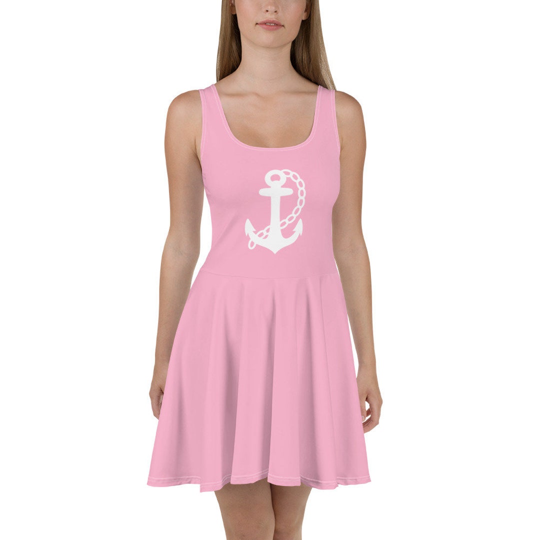 pink-nautical-dress-pink-anchor-dress-pink-beach-dress-pastel-pink