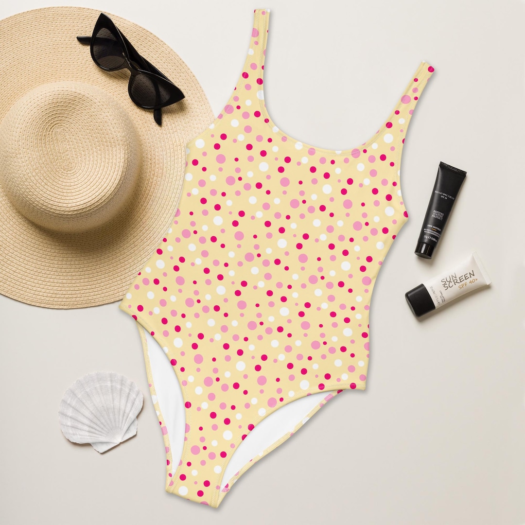 Yellow Polka Dot One Piece Swimsuit: Retro Trendy Swimwear - Etsy