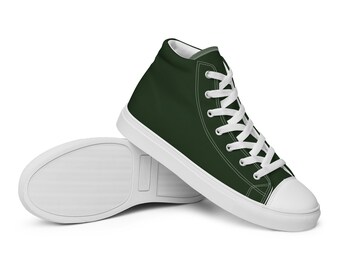 Mens Green Hightops Mens Myrtle Green High Top Canvas Shoes With White Or Black Soles Black Sole Hightops Mens Hightops Dark Green