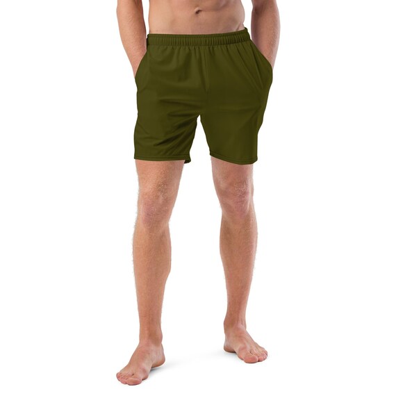 Olive Green Plus Size Swim Trunks: Quick-Dry Anti-Chafe Beach Shorts