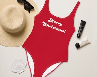 Red Christmas One-Piece Swimsuit: Festive Holiday Swimwear