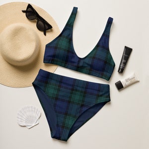 Schwarze Uhr Karo Print Bikini: Kariertes Muster, schottische Mode, zeitloser Stil, schmeichelhafte Passform, bescheidenes Design, Grundausstattung für Kleiderschrank, XS-3XL