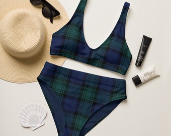 BLACK WATCH BIKINI - Black Plaid Bikini - Blue Plaid Bikini - Scot Plaid Bikini Set - Tartan - Gingham Bikini Set - Blue Lined Bikini Set