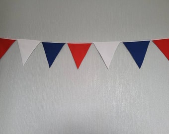 Red White & Blue lined fabric Bunting 15 x 8" flags - Handmade