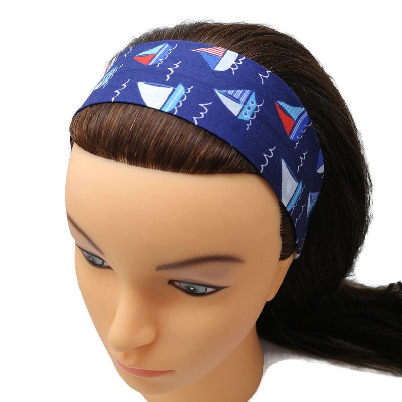 Navy blue sailing boats boys headband cotton stretchy bandana Etsy