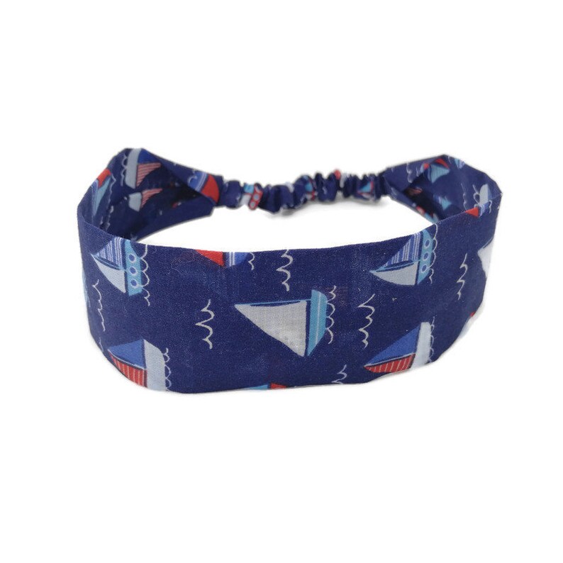 Navy blue sailing boats boys headband cotton stretchy bandana Etsy