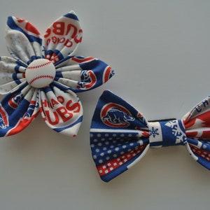 Chicago Cubs fair isle winter collar flower or bow tie for dog // cat // handmade gift // baseball fan // holiday christmas stocking stuffer