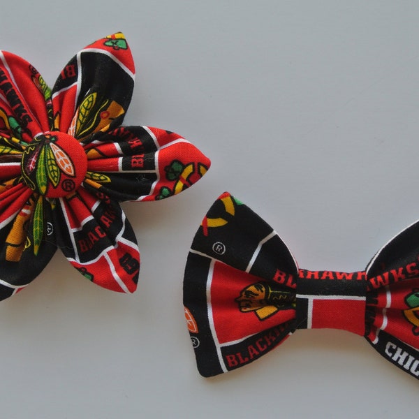 chicago blackhawks collar flower // bow tie for dog // cat // puppy // NHL // hockey // hawks // handmade gift // fan // stocking stuffer