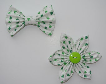 St. Patrick's Day tiny watercolor shamrock attachable collar flower or bow tie for dog // cat // puppy //