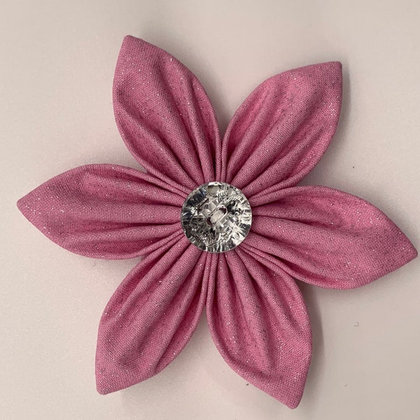 sparkly glitter light baby pink fabric collar flower for dog // cat // puppy // bling // gift // girly // animal lover // pet // handmade