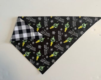 Elf cotton headed ninny muggins reversible cotton bandana for dog // cat // puppy // Christmas // handmade gift // buffalo plaid // stocking