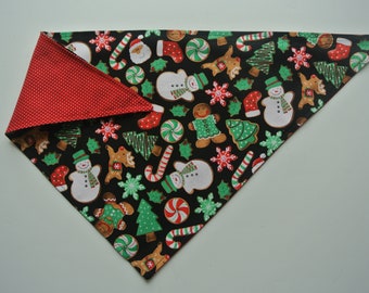 christmas cookies polka dot reversible tie on bandana for dog // cat // puppy // handmade gift // stocking stuffer // winter // gingerbread