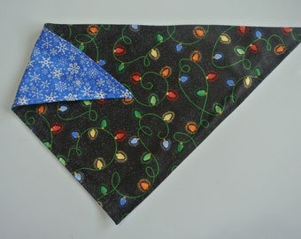 christmas lights reversible bandana for dog / cat / puppy / tie around neck / snowflakes // handmade gift // pet parent // stocking stuffer