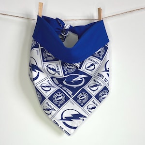 Tampa Bay Lightning tie on bandana for dog // cat // puppy // handmade gift // NHL hockey fan // reversible bandanna // stocking stuffer
