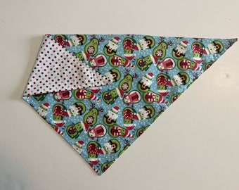 Avocado Santa snowman reversible tie on bandana for dog // cat // puppy // handmade gift // polka dot // christmas // glitter