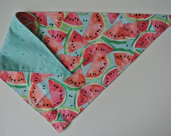 watermelon teal tribal reversible tie on bandana for dog // cat // puppy // handmade gift // summer // fruit // trendy // stocking stuffer